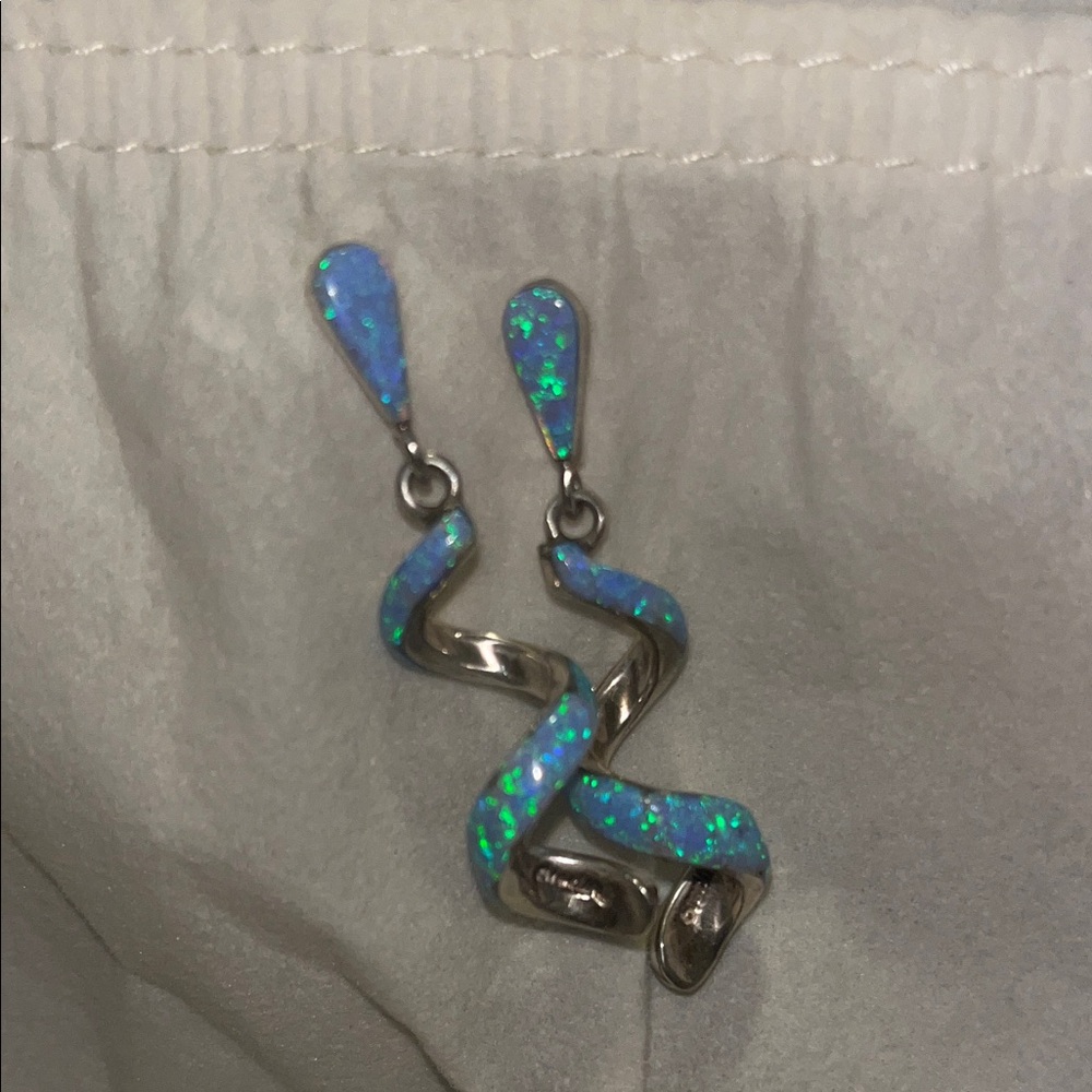 Dazzling Silver and Blue Swirl Earrings - Picture 7 of 8